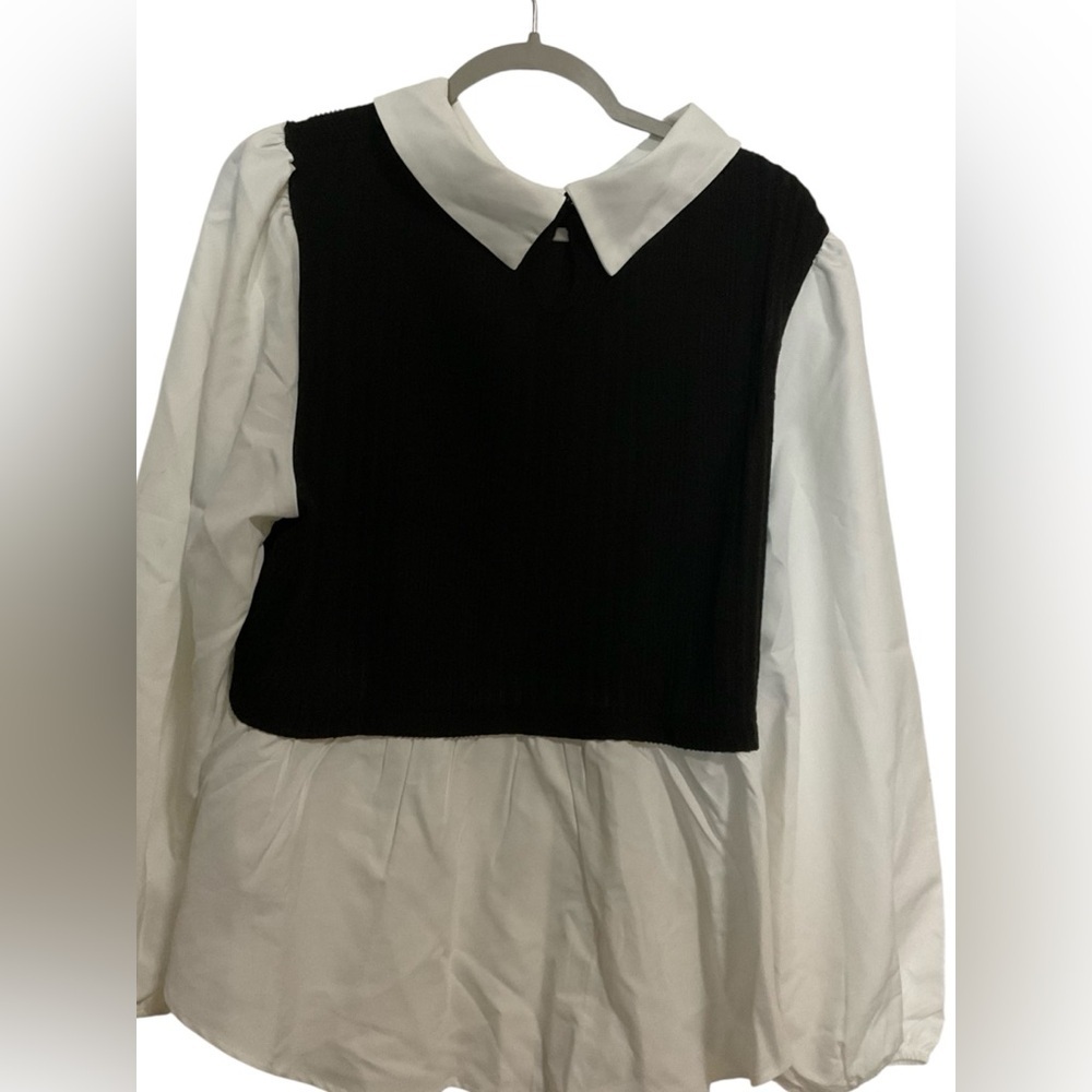 Curvzy Blusa 3XL Blanco Negro Cuello Peter Pan Nueva - Picture 3 of 10